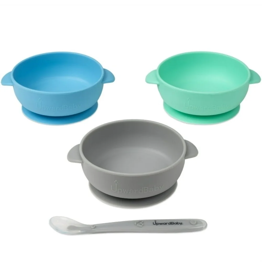 UpwardBaby Bowls with Suction - 4 Piece Set with Spoon